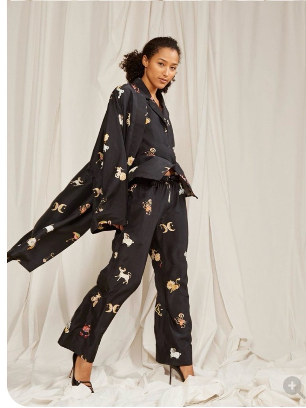 Cynthia Rowley Silk Robe and PJ pants Zodiac Small